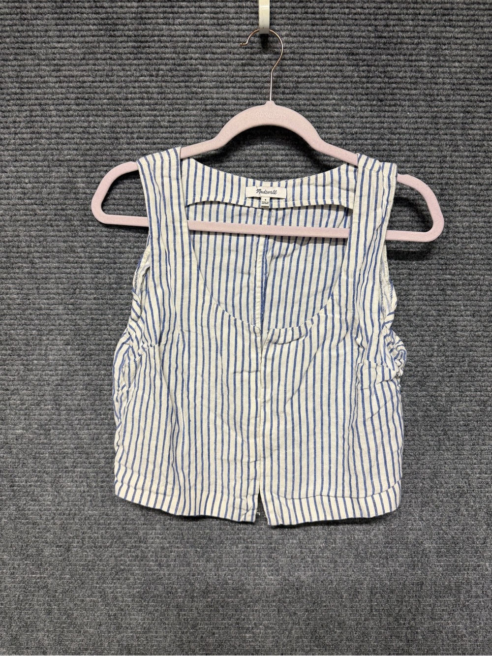 Madewell White and Blue Vertical Stripe Sleeveless Button Top/vest